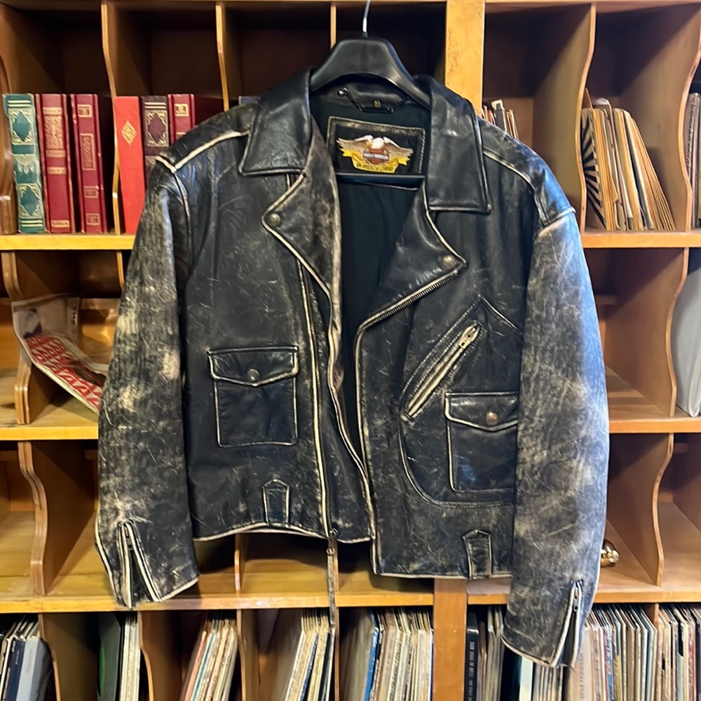 Harley Davidson Distressed Leather Jacket. Size XL.